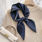 Spring And Autumn Elegant Retro Silk High-end Scarf - Navy Blue / 70x70cm