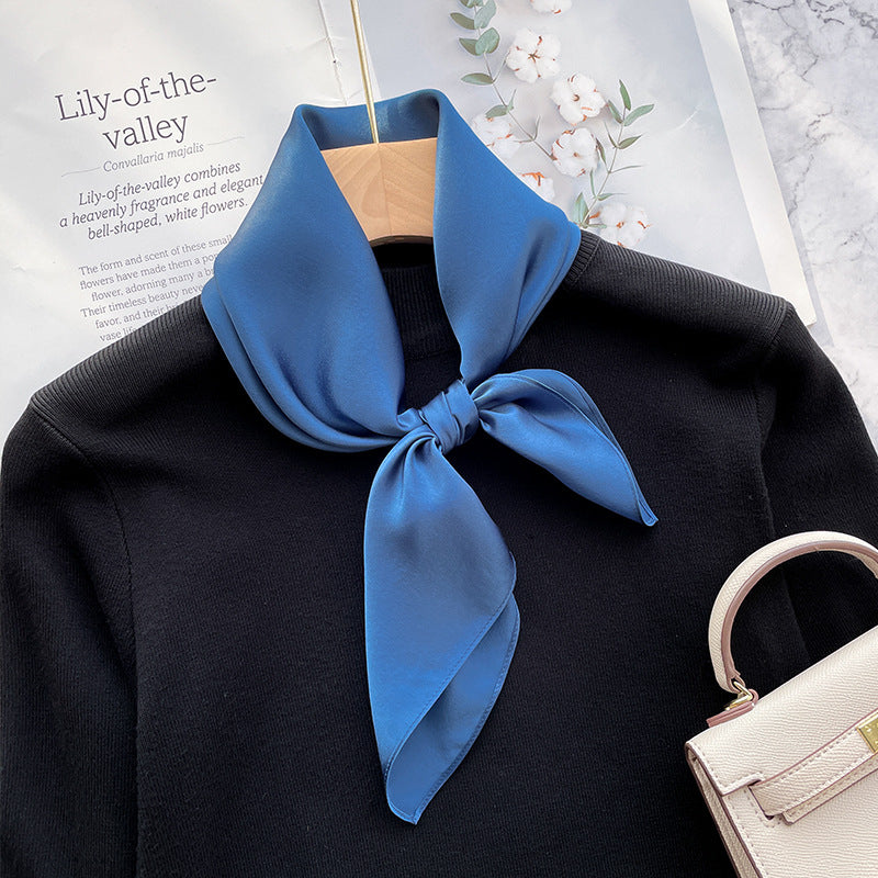 Spring And Autumn Elegant Retro Silk High-end Scarf - Sapphire Blue / 70x70cm