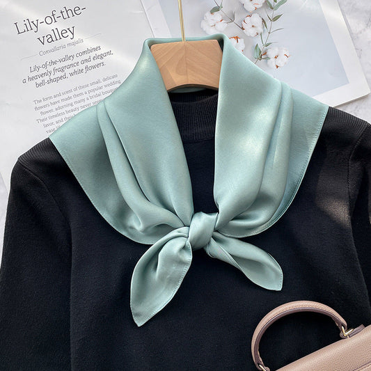 Spring And Autumn Elegant Retro Silk High-end Scarf - Autumn Smoke Blue / 70x70cm