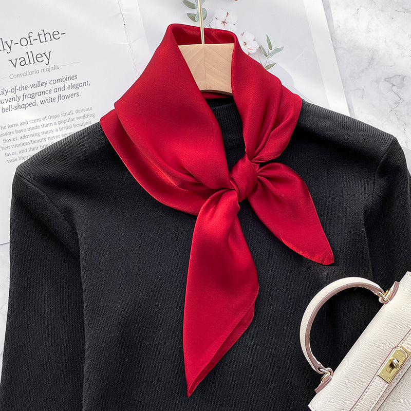 Spring And Autumn Elegant Retro Silk High-end Scarf - Wine Red / 70x70cm