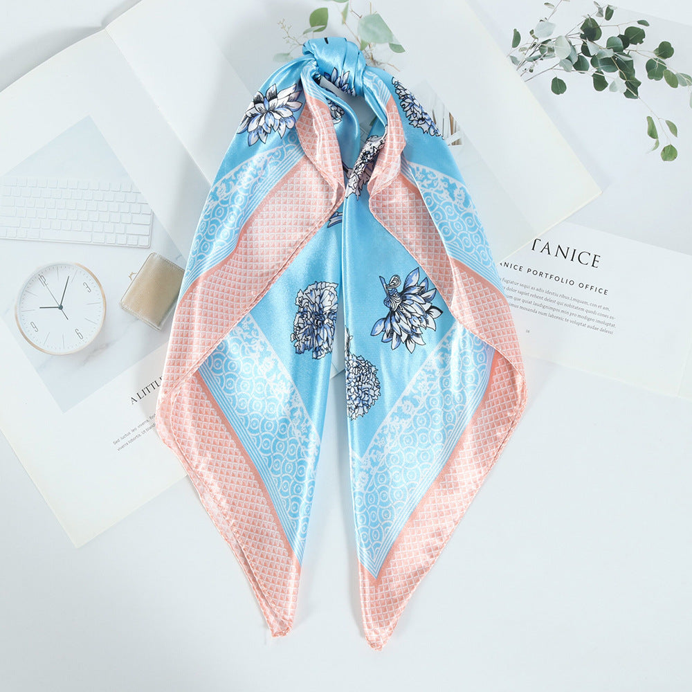 Square Satin Business Scarf - Pink Blue / 60X60cm