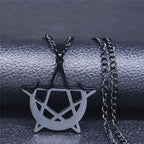 Stainless Steel Gothic Moon And Pentagram Pendant Necklace
