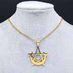 Stainless Steel Gothic Moon And Pentagram Pendant Necklace - Gold