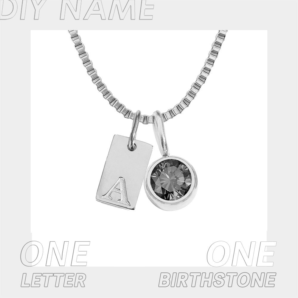 Stainless Steel Plated English Letter Pendant Necklace - Steel color / 2 accessories / April - Necklace