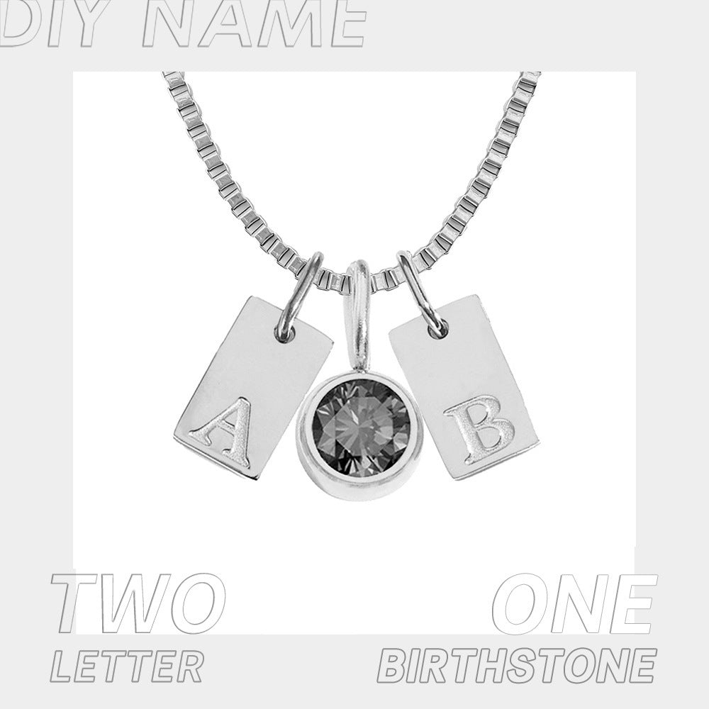 Stainless Steel Plated English Letter Pendant Necklace - Steel color / 3 accessories / April - Necklace