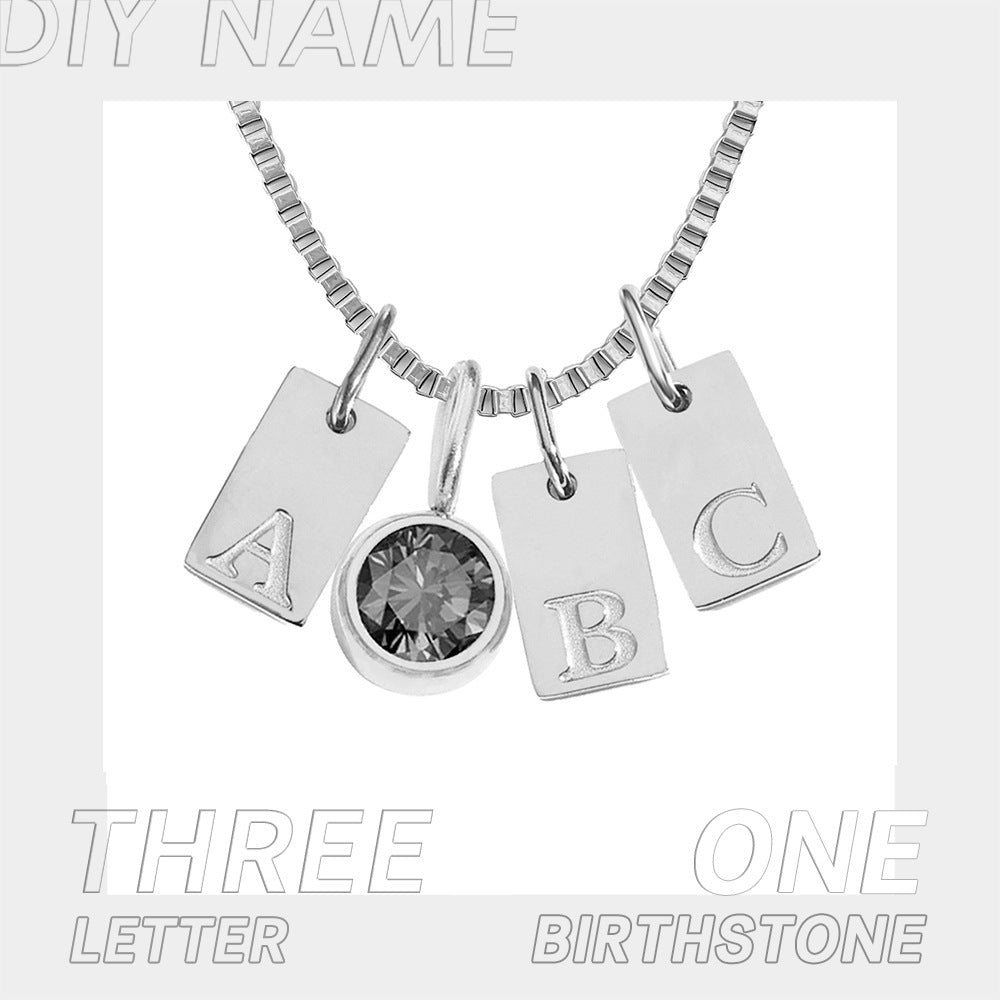 Stainless Steel Plated English Letter Pendant Necklace - Steel color / 4 accessories / April - Necklace