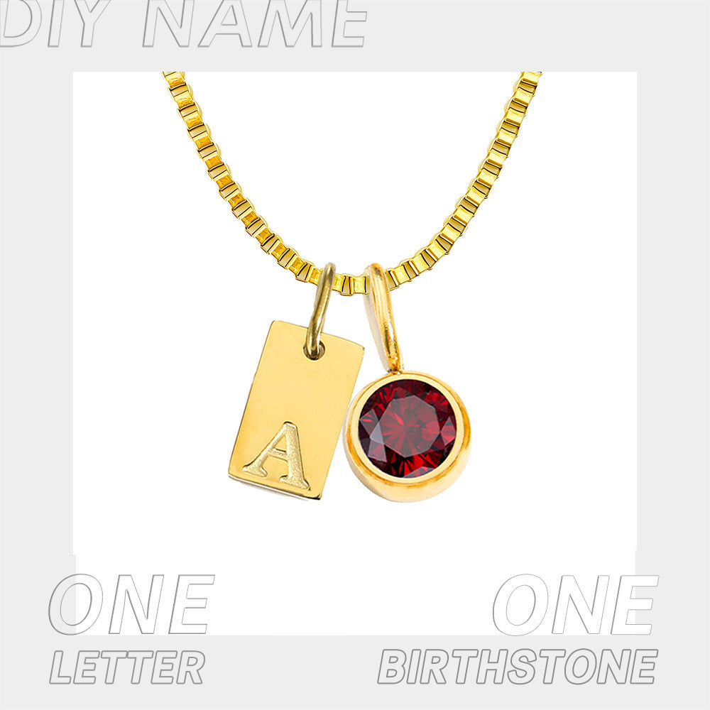 Stainless Steel Plated English Letter Pendant Necklace - Gold / 2 accessories / April - Necklace