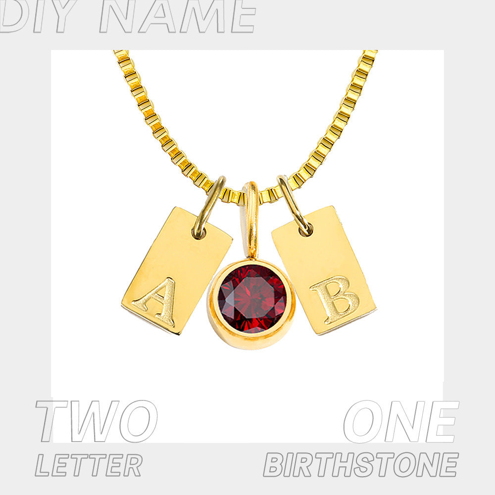 Stainless Steel Plated English Letter Pendant Necklace - Gold / 3 accessories / April - Necklace