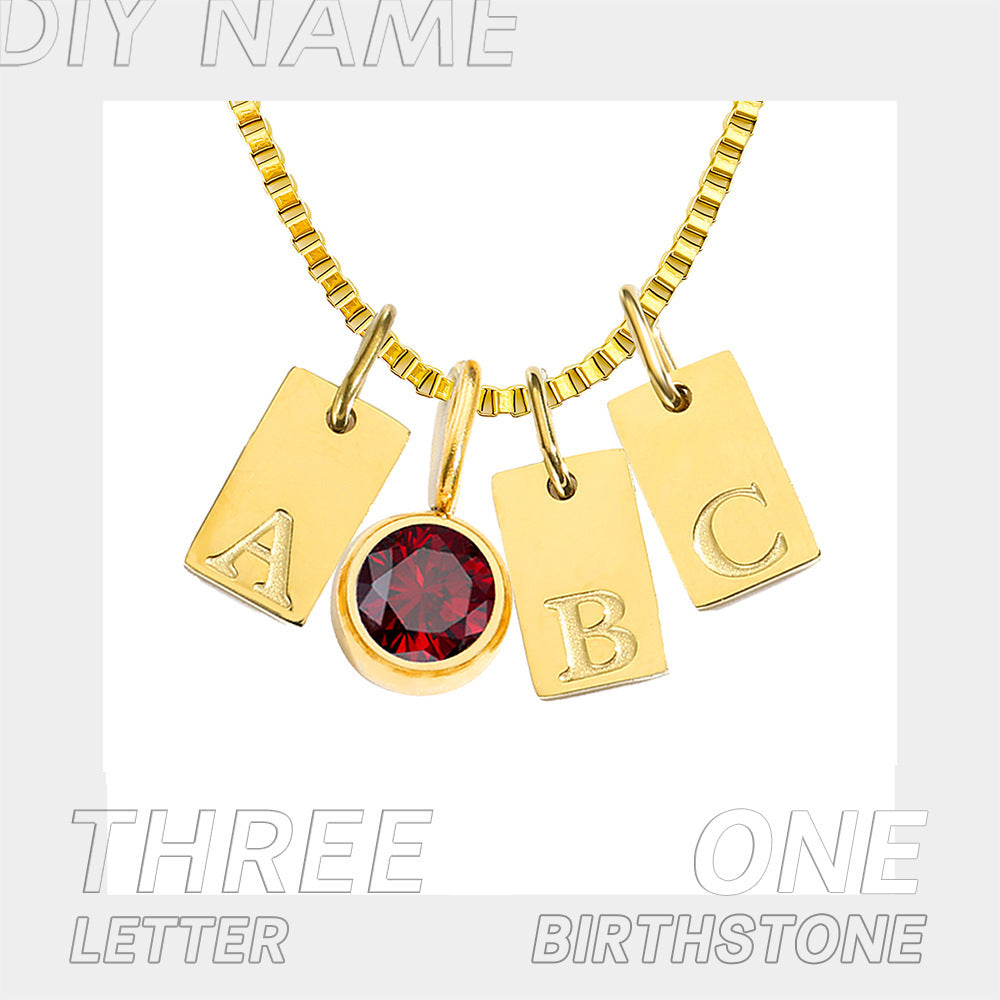 Stainless Steel Plated English Letter Pendant Necklace - Gold / 4 accessories / April - Necklace