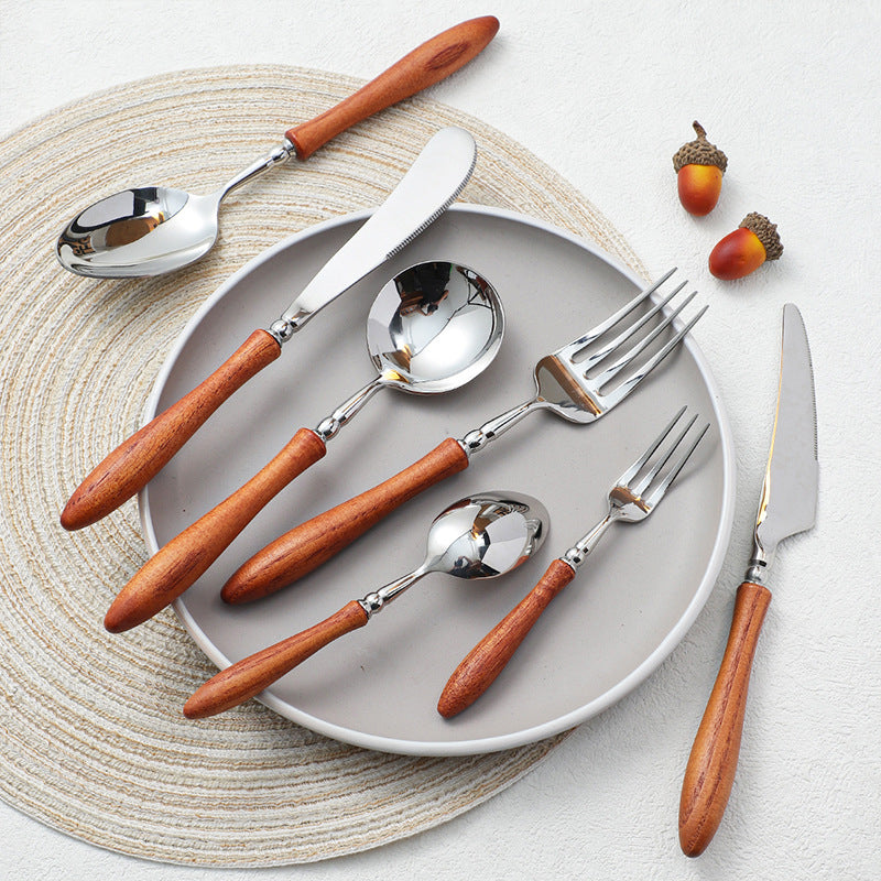 Stainless Steel Rosewood Wooden Handle Knife Fork And Spoon Wooden Tableware Set - Wooden tableware
