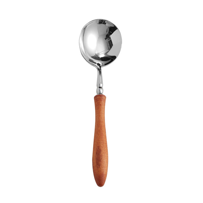 Stainless Steel Rosewood Wooden Handle Knife Fork And Spoon Wooden Tableware Set - Round Spoon - Wooden tableware