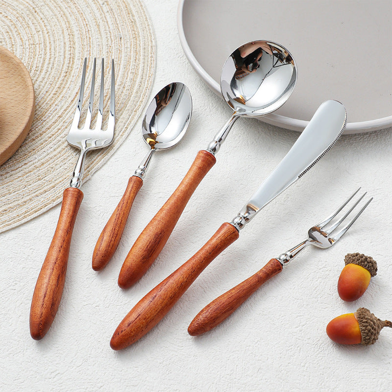 Stainless Steel Rosewood Wooden Handle Knife Fork And Spoon Wooden Tableware Set - Wooden tableware