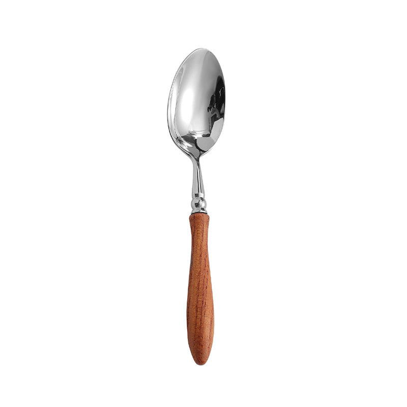 Stainless Steel Rosewood Wooden Handle Knife Fork And Spoon Wooden Tableware Set - Dessert Spoon - Wooden tableware