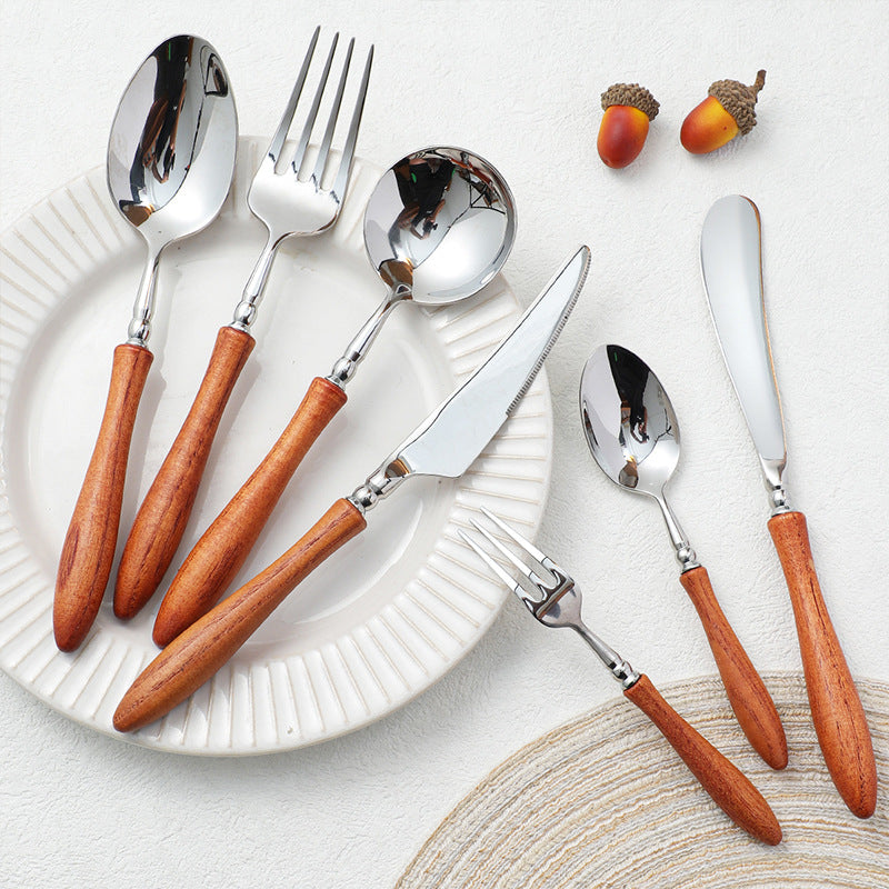 Stainless Steel Rosewood Wooden Handle Knife Fork And Spoon Wooden Tableware Set - Wooden tableware