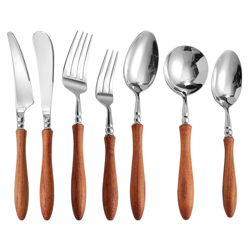 Stainless Steel Rosewood Wooden Handle Knife Fork And Spoon Wooden Tableware Set - Wooden tableware