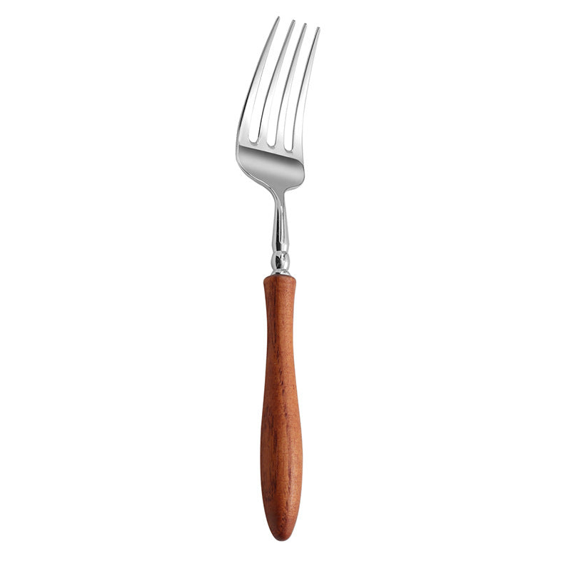 Stainless Steel Rosewood Wooden Handle Knife Fork And Spoon Wooden Tableware Set - Dinner Fork - Wooden tableware