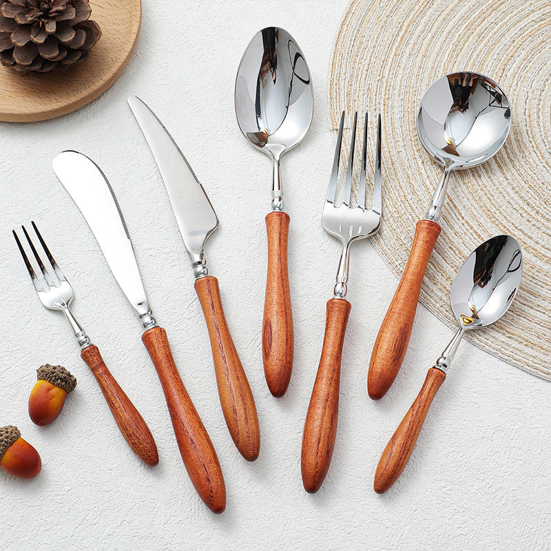 Stainless Steel Rosewood Wooden Handle Knife Fork And Spoon Wooden Tableware Set - Wooden tableware