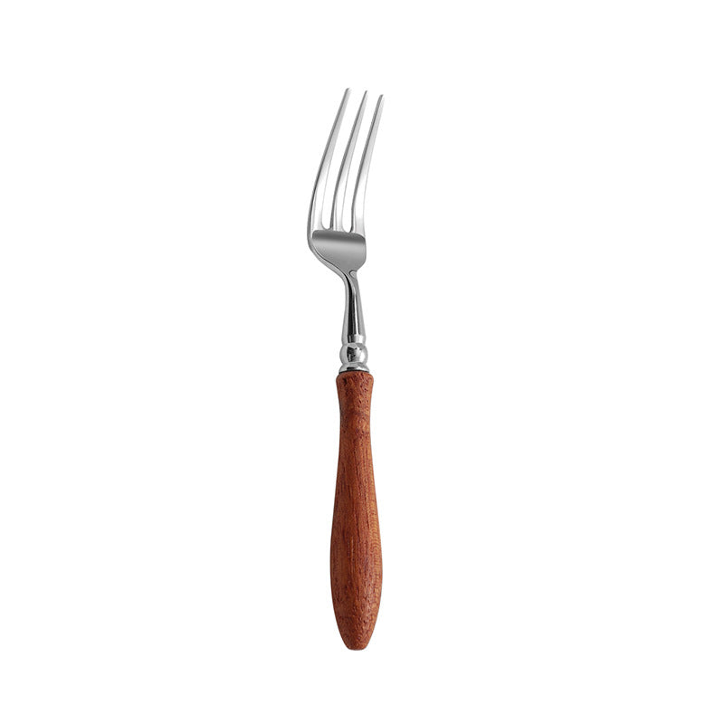 Stainless Steel Rosewood Wooden Handle Knife Fork And Spoon Wooden Tableware Set - Dessert Fork - Wooden tableware