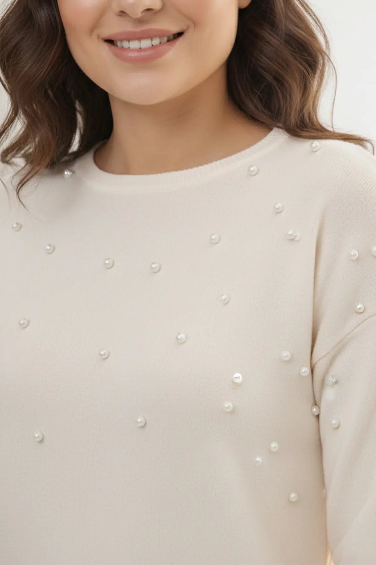 Stone Detail Knitted Tunic | Ecru – NEOMODEST product image 3