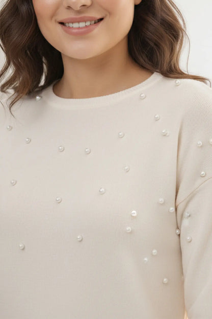 Stone Detail Knitted Tunic | Ecru – NEOMODEST product image 3