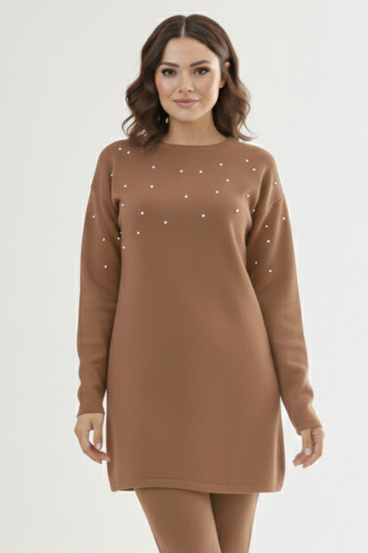 Stone Detail Knitted Tunic | Vison – NEOMODEST product image 1