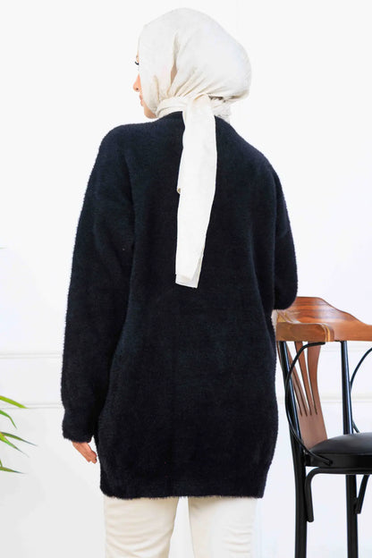 Stone-Detail Knit Tunic in Black – NEOMODEST, image 4