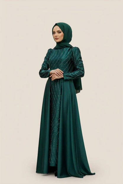 Stone Detailed Evening Dress | Emerald Green – NEOMODEST, image 1