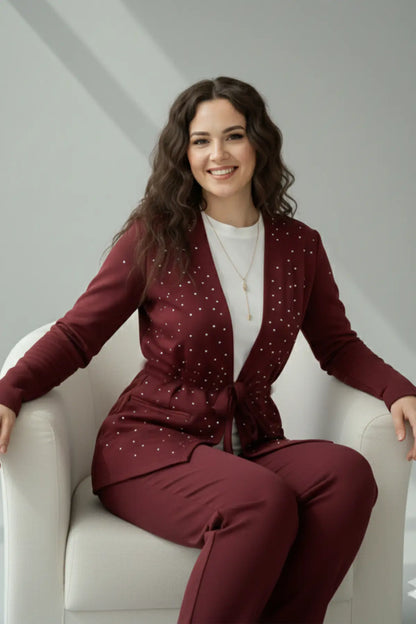 Stone Embellished Hijab Two-piece Set | Claret Red – NEOMODEST product image 2