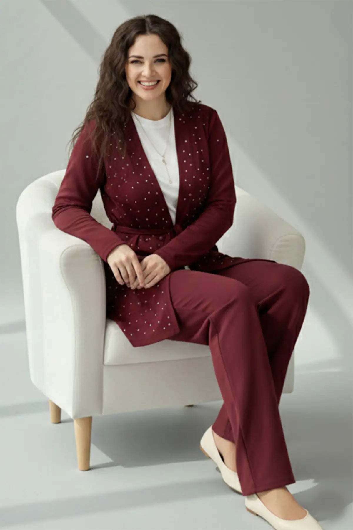 Stone Embellished Hijab Two-piece Set | Claret Red – NEOMODEST product image 4