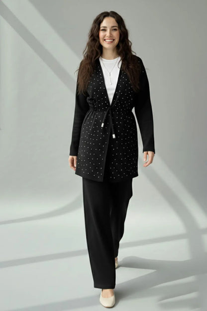 Stone Embellished Hijab Two-piece Set | Black – NEOMODEST product image 4