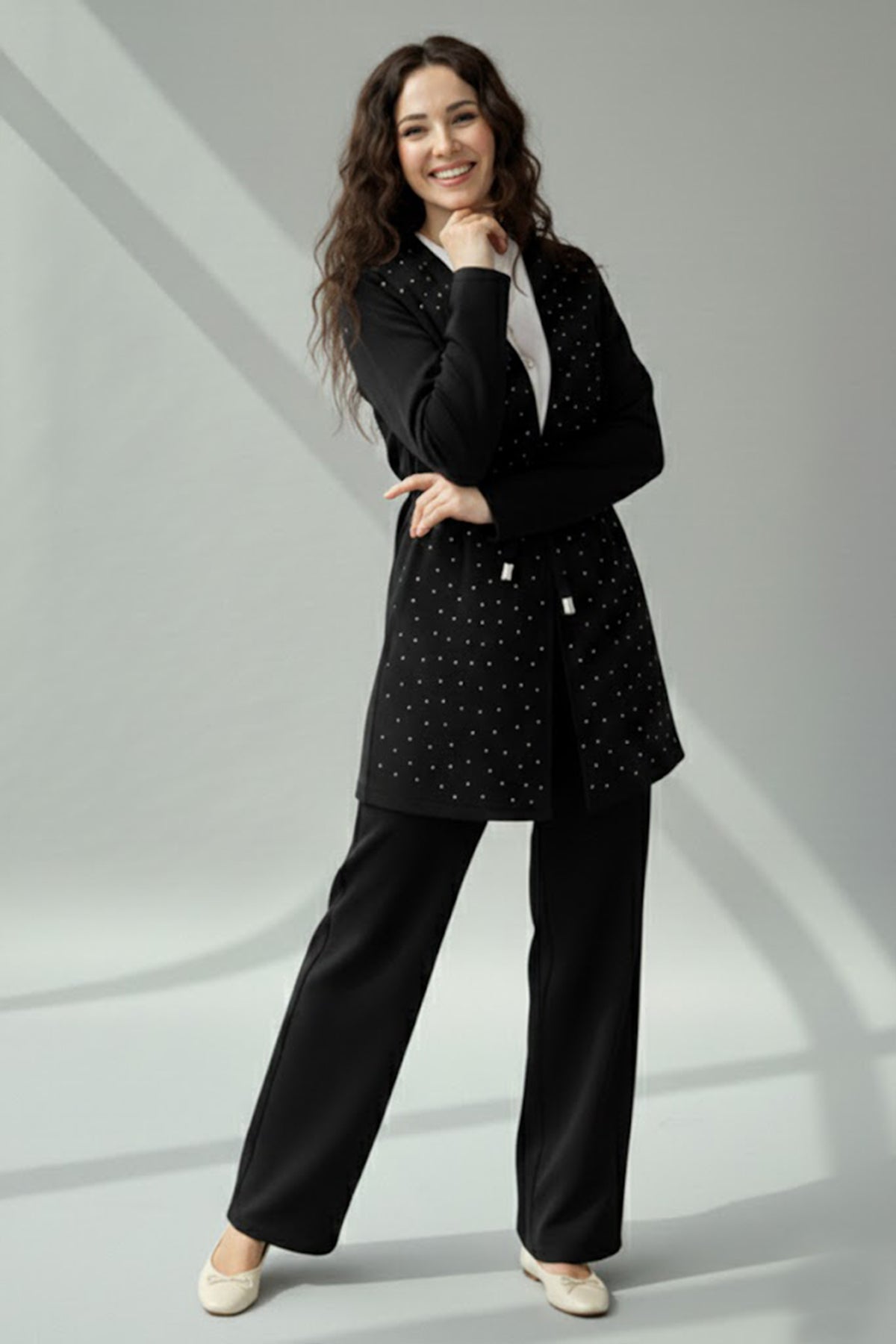 Stone Embellished Hijab Two-piece Set | Black – NEOMODEST product image 1