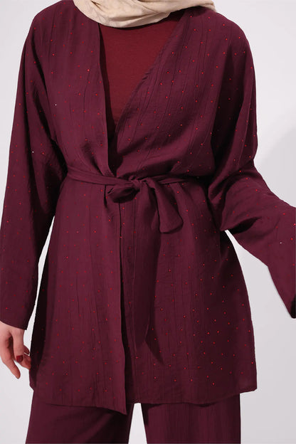 Stone Embellished Two-piece Set | Claret Red – NEOMODEST product image 4