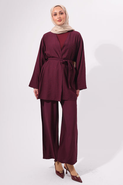 Stone Embellished Two-piece Set | Claret Red – NEOMODEST product image 1
