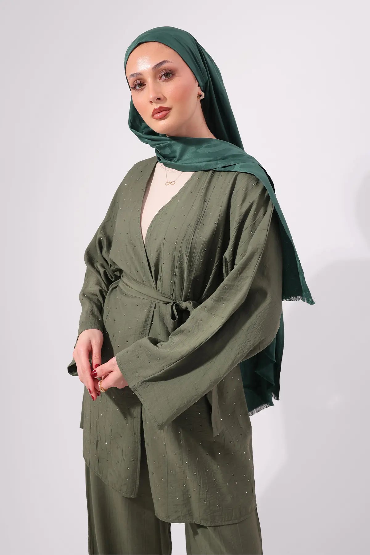 Stone Embellished Two-piece Set | Khaki – NEOMODEST product image 4