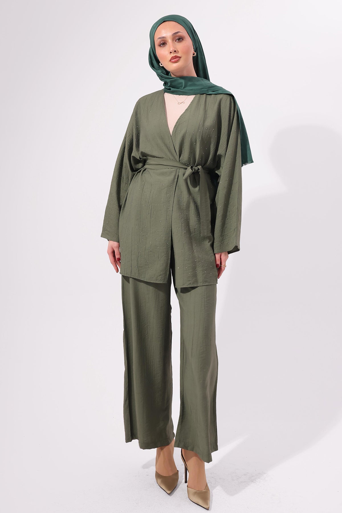 Stone Embellished Two-piece Set | Khaki – NEOMODEST product image 1
