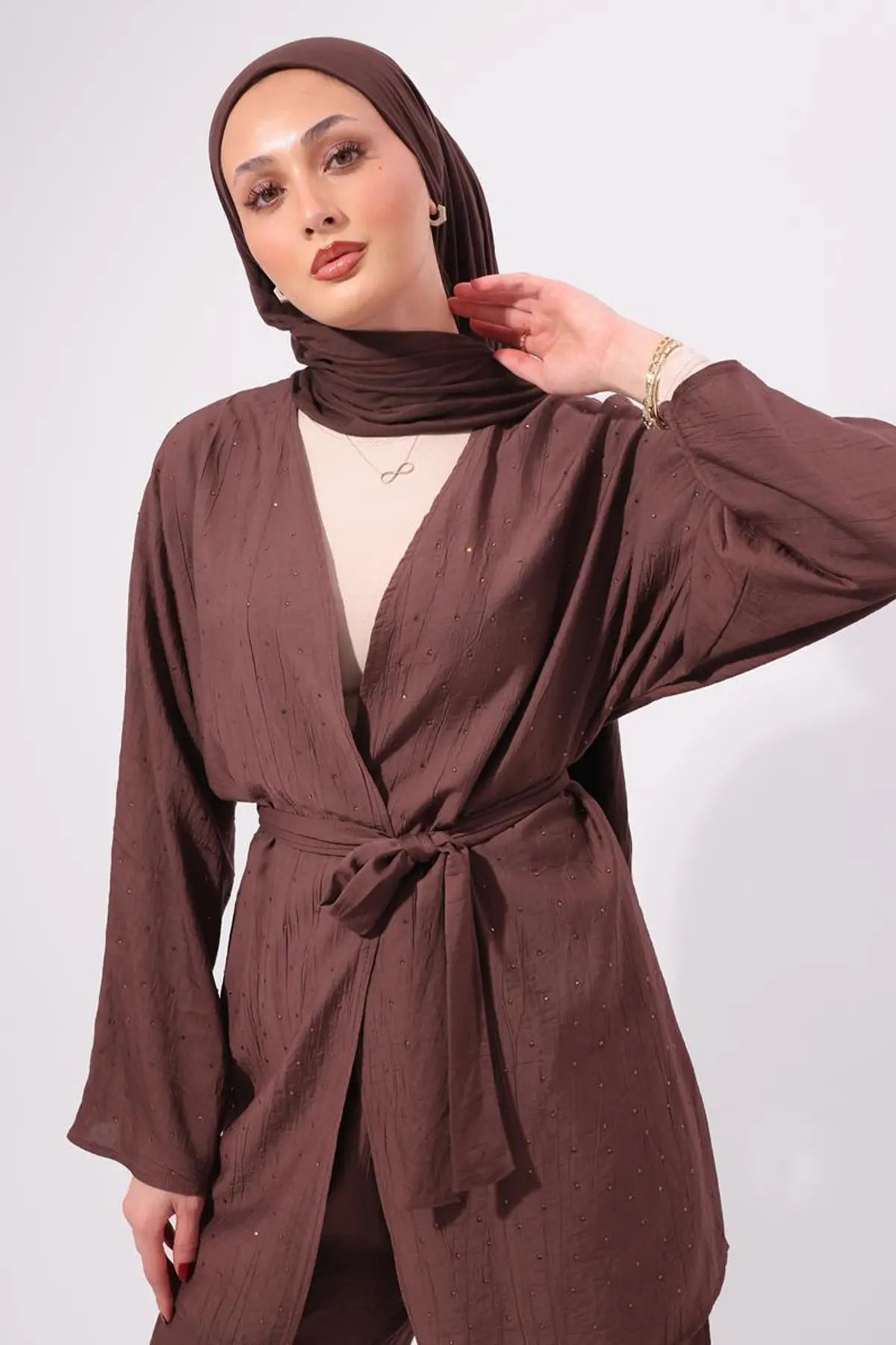 Stone Embellished Two-piece Set | Brown – NEOMODEST product image 3