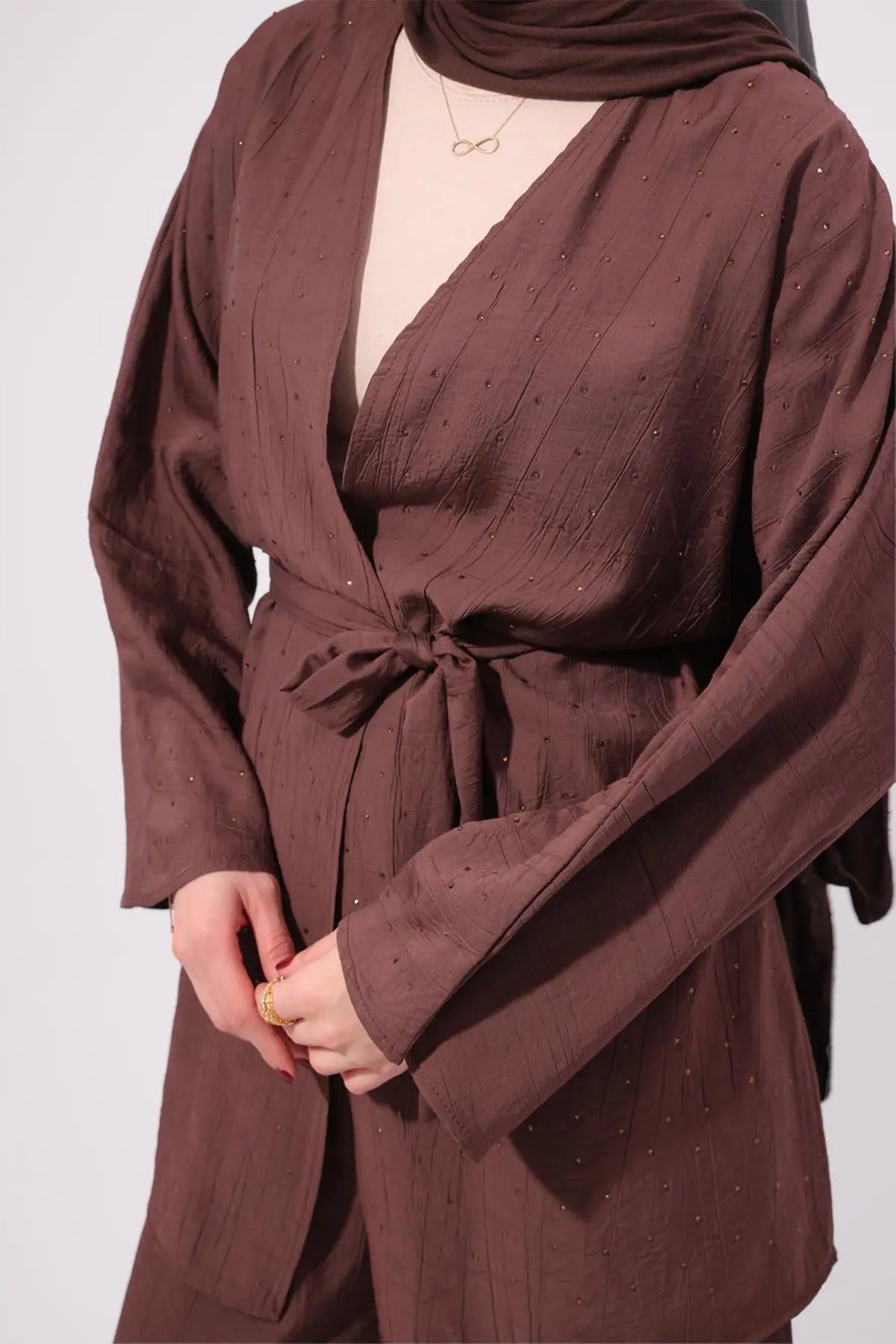 Stone Embellished Two-piece Set | Brown – NEOMODEST product image 4