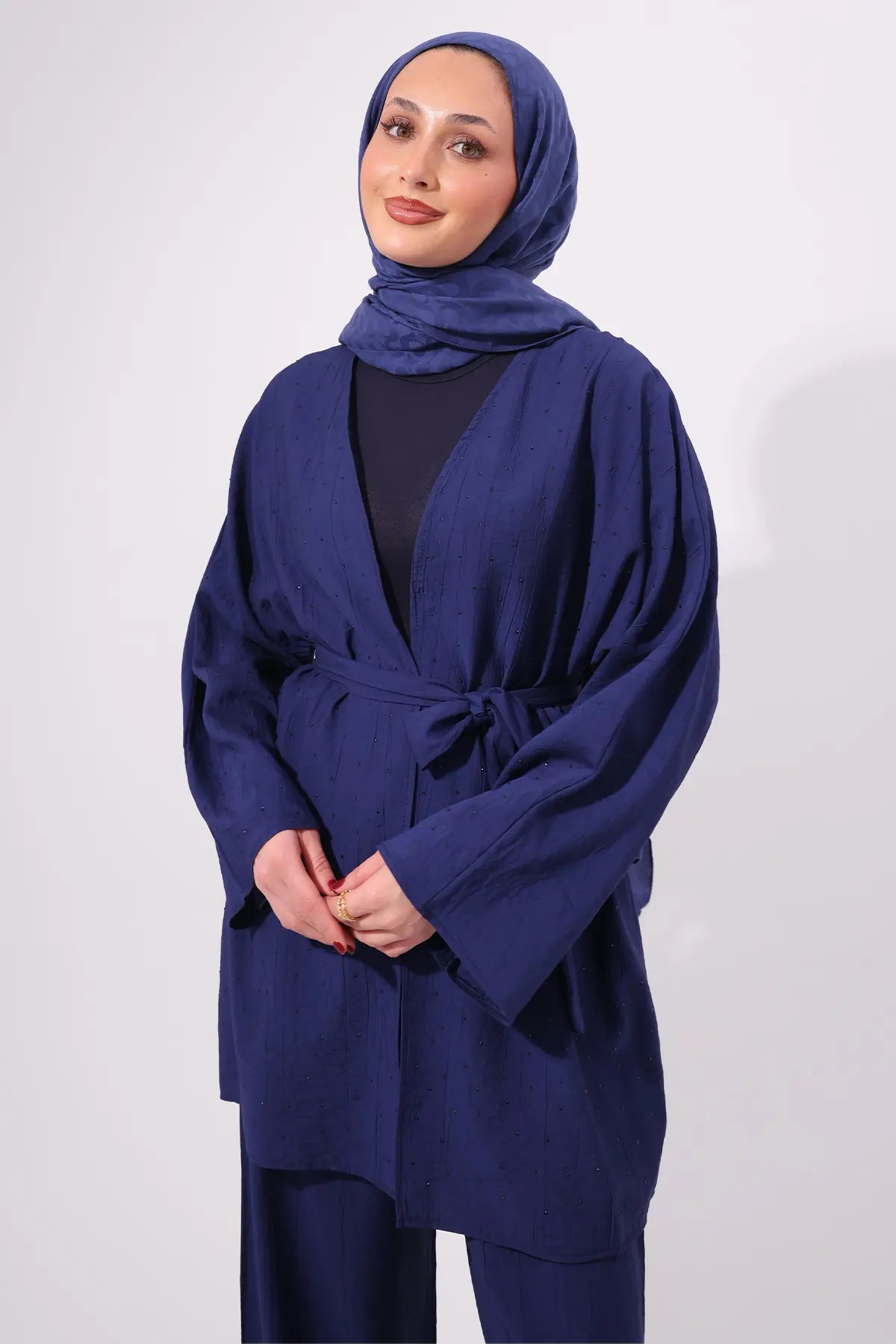 Stone Embellished Two-piece Set | Navy Blue – NEOMODEST product image 3