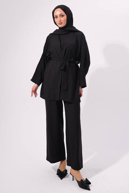 Stone Embellished Two-piece Set | Black – NEOMODEST product image 1