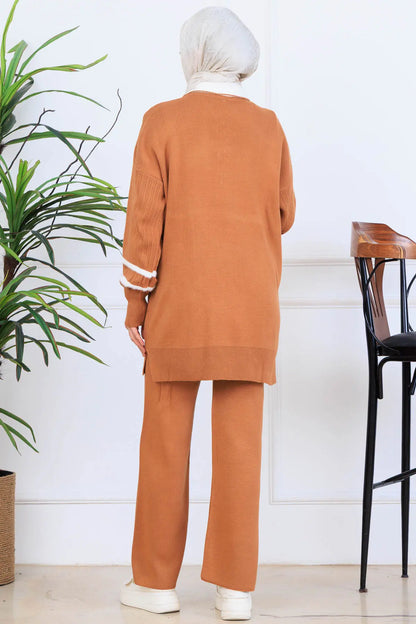 Stone-Embellished Knitwear Set in Orange – NEOMODEST, image 5