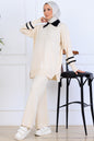 Stone-Embellished Knitwear Set in Beige – NEOMODEST, image 1