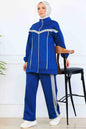 Striped Detailed Scuba Two Piece Suit | Sax Blue – NEOMODEST, image 1