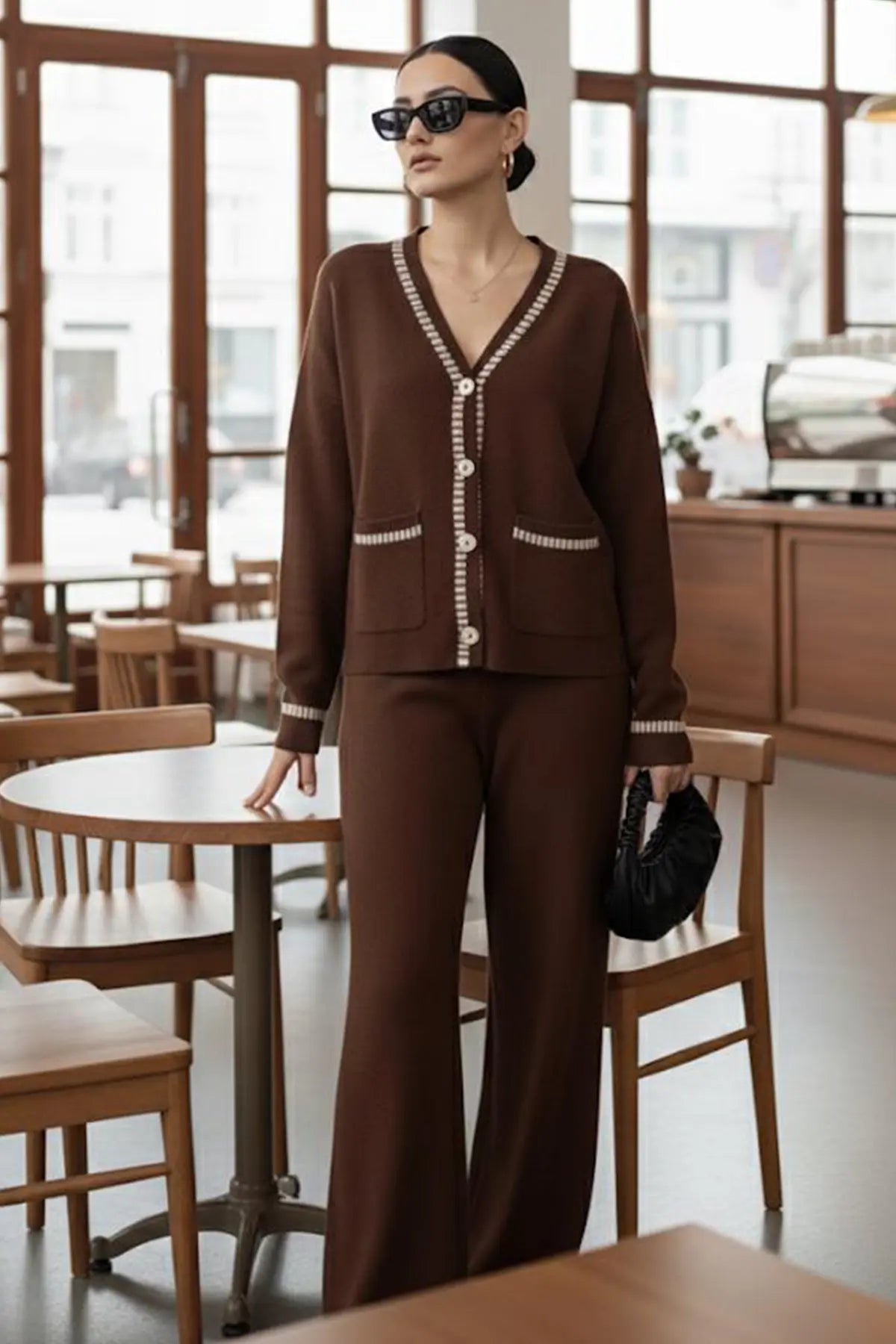 Striped Jacket Co-ord Set in Brown – NEOMODEST, image 2