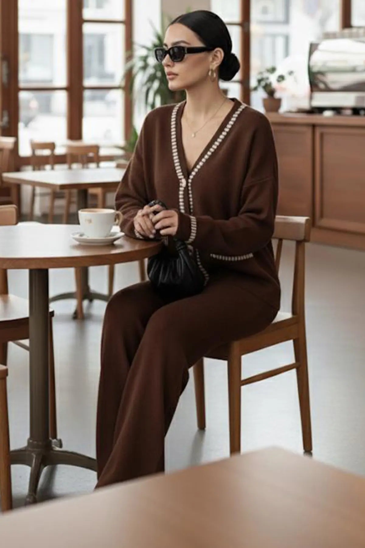 Striped Jacket Co-ord Set in Brown – NEOMODEST, image 4