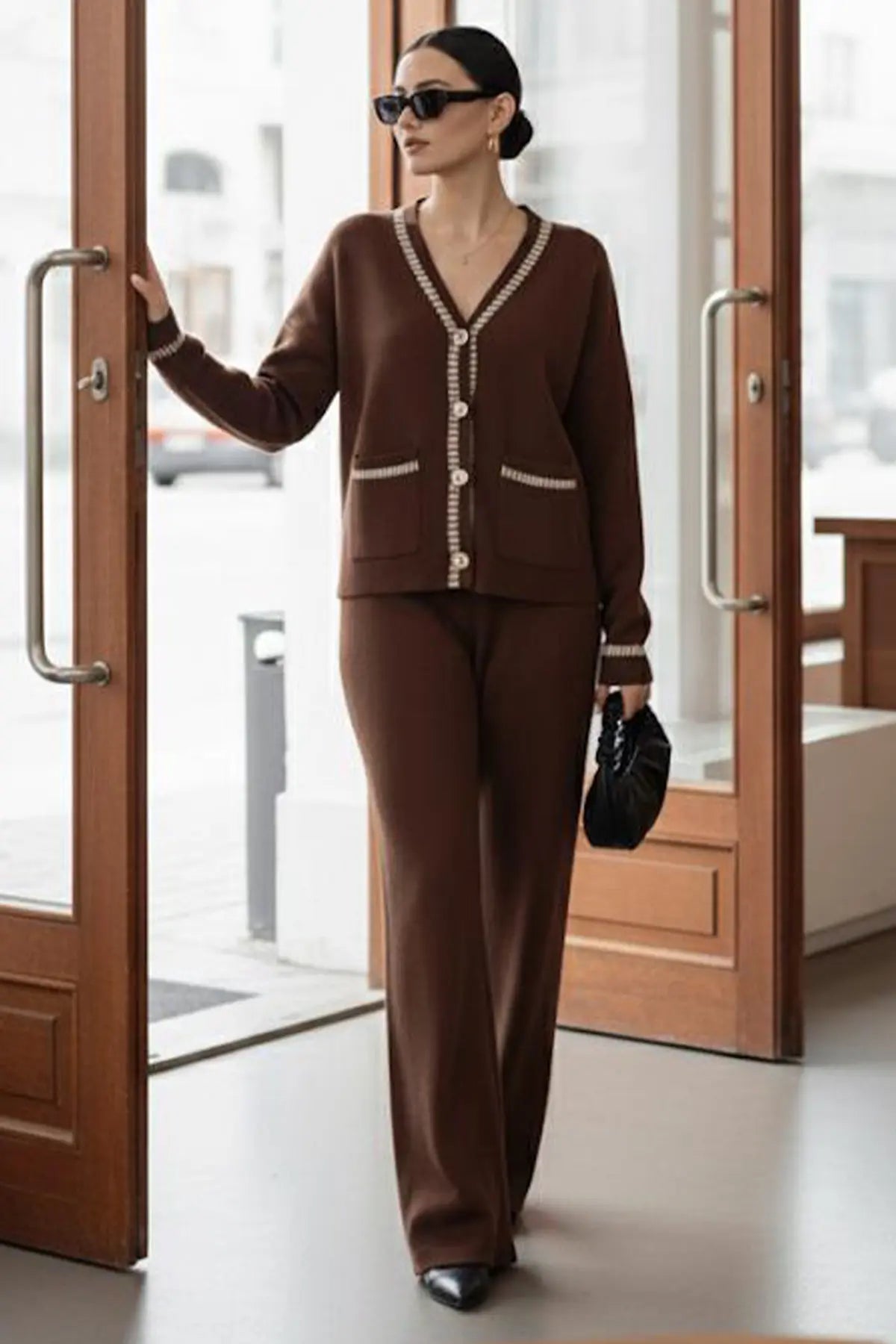 Striped Jacket Co-ord Set in Brown – NEOMODEST, image 5