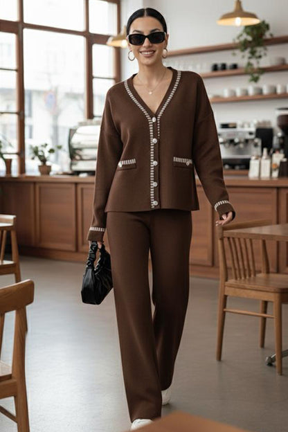 Striped Jacket Co-ord Set in Brown – NEOMODEST, image 1
