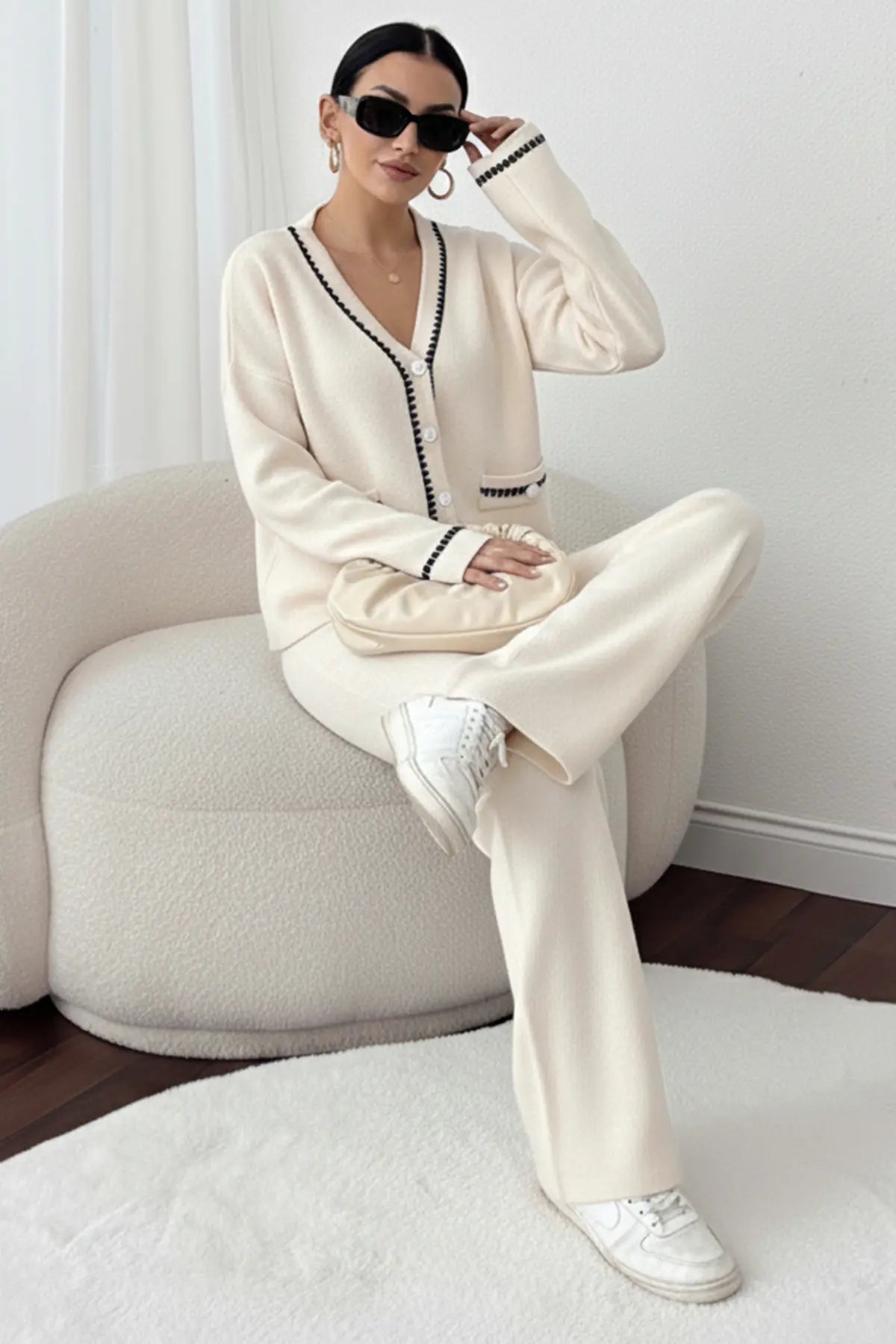 Striped Jacket Co-ord Set in Beige – NEOMODEST, image 3