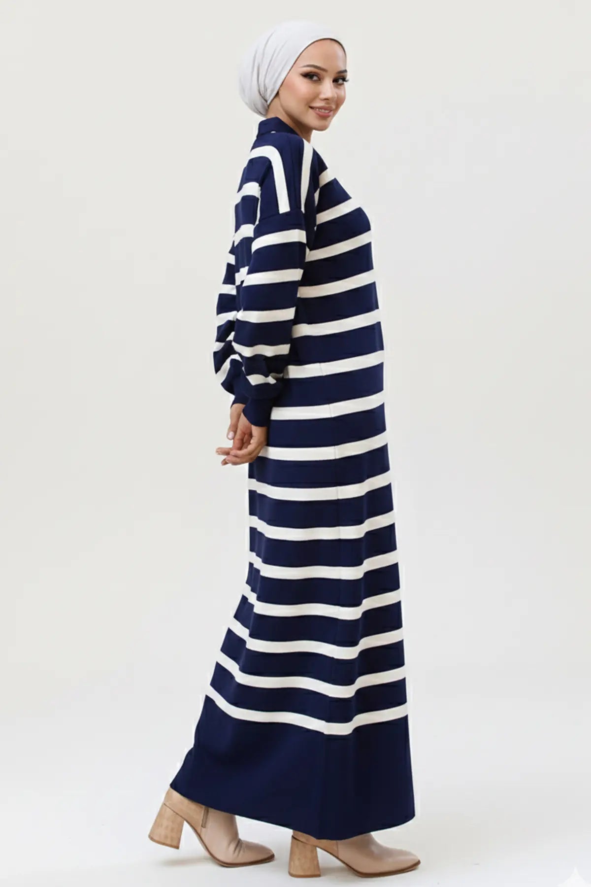 Mec Striped Knit Dress With Button Detail On The Collar