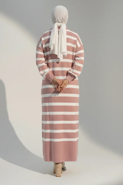 Mec Striped Knit Dress With Button Detail On The Collar