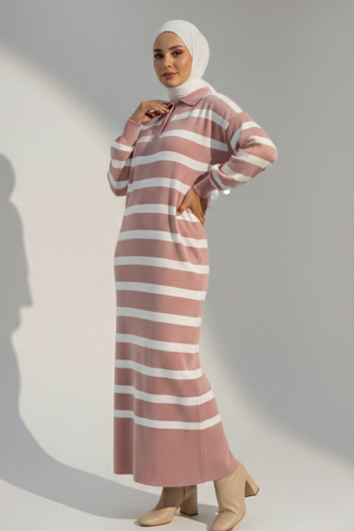Mec Striped Knit Dress With Button Detail On The Collar
